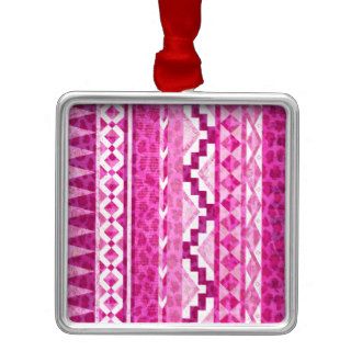 Trendy Pink White Tribal Animal Print Pattern Christmas Tree Ornament