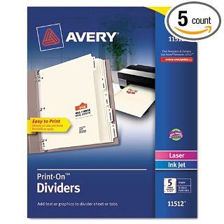 Avery Print On Dividers, 5 Tab, 3 Hole Punched, 8 1/2 x 11, Ivory, 1/Set