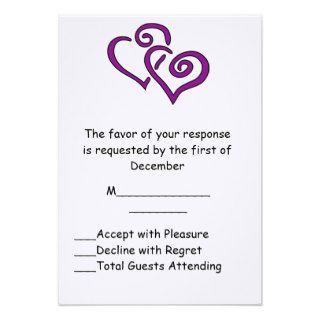Purple Double Heart Wedding RSVP Card Custom Announcements