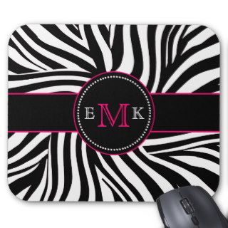 Black and White Monogram Zebra Print Mousepad