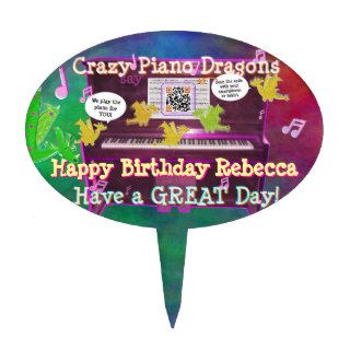 Crazy Piano Dragons say Happy Birthday Cake Picks