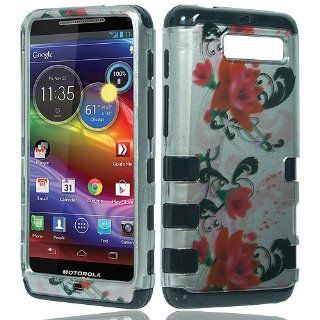 Pink White Flower Hard Soft Gel Dual Layer Grip Cover Case for Motorola Droid RAZR M XT907 Cell Phones & Accessories