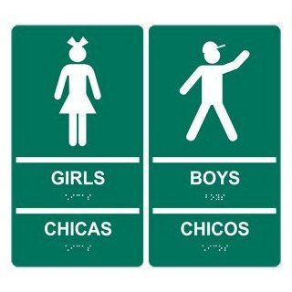 ADA Girls Boys Set Bilingual Braille Sign RRB 135 155Pair WHTonPNGRN  Business And Store Signs 