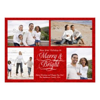 Merry and Bright, Red Damask Custom Invite