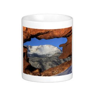 Pikes Peak seen through keyhole rock formation Coffee Mug