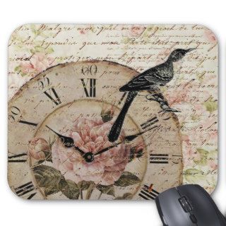 Vintage Pink Rose Floral Clock Wedding Favor Mouse Pads