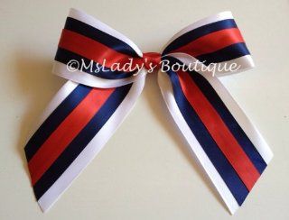 White Navy Red Satin Cheer Bow 6"x6" (C179)  Other Products  