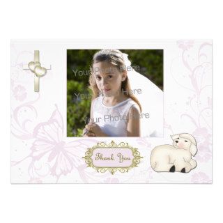 Religious Lamb, Cross, Purple Floral Photo Card Custom Invitation