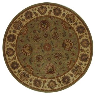 Handmade Heritage Kerman Green/ Gold Wool Rug (8' Round) Round/Oval/Square
