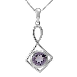 Sterling Silver Round Shaped Natural Cut Amethyst Necklace (Thailand) Necklaces