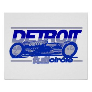 Detroit Vintage Race Car Full Circle done in blues Print