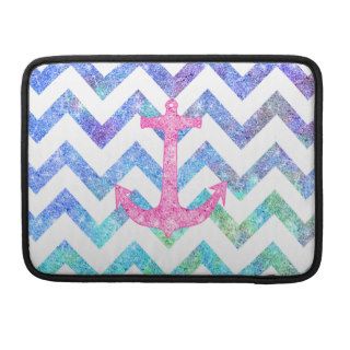 Pink Glitter Nautical Anchor Watercolor Chevron Sleeves For MacBook Pro