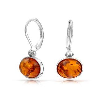 Bling Jewelry Honey Amber Dangle Leverback Earrings Oval Gemstone 925 Silver Jewelry