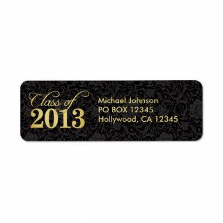 Elegant black floral damask and Gold Class of 2013 Return Address Label