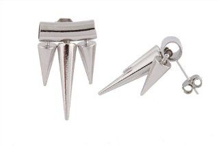 2 Pairs of Silver Bar & 3 Spikes Stud Earrings Jewelry