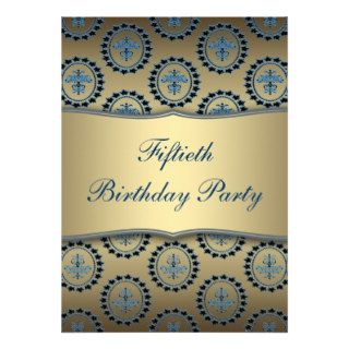 Gold Teal 50th Birthday Party Invitation