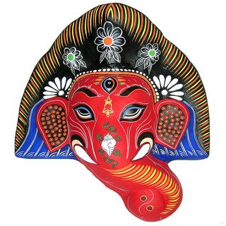Red Ganesh Paper Mache Mask (Nepal) Masks