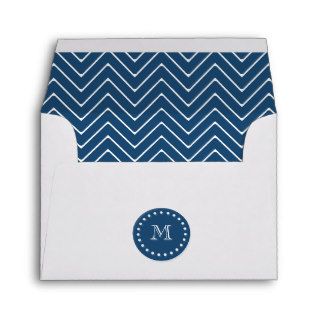 Navy Blue and White Chevron Pattern, Your Monogram Envelopes