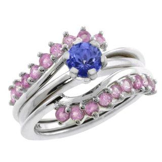 1.36 Ct Blue Tanzanite and Pink Sapphire 925 Sterling Silver Ring Guard Enhancer Rings For Women Jewelry