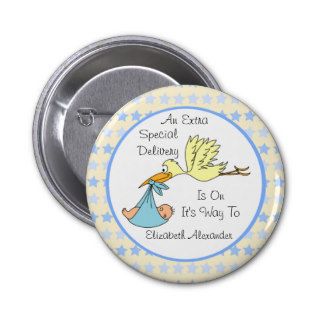 Baby Boy Special Delivery Stork Baby Shower Favor Pinback Buttons