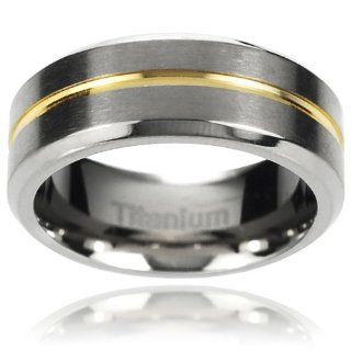 8MM Mens Titanium Two toned Grooved Center Beveled Edge Wedding Band Ring Sizes 8 12 Two Toned Gold Wedding Band Jewelry