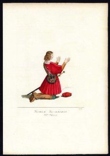 Antique Print GERMANY NOBLEMAN COSTUME 15TH CENTURY PL 171 Bonnard Mercuri 1860   Lithographic Prints