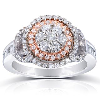 Annello 14k Rose/White Gold 4/5ct TDW Baguette Side Diamond Ring (H I, I1 I2) Annello Diamond Rings