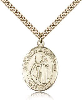 Large Detailed Men's Gold Filled Saint St. Raymond of Penafort Medal Pendant 1 x 3/4 Inches Athletes/Soldiers 7385  Comes with a SG Heavy Curb Chain Neckace And a Black velvet Box Necklaces Jewelry