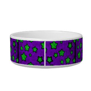 Green Stars On Purple Grunge Style Cat Water Bowl