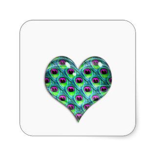 Elegant cute Teal peacock feathers heart Square Sticker