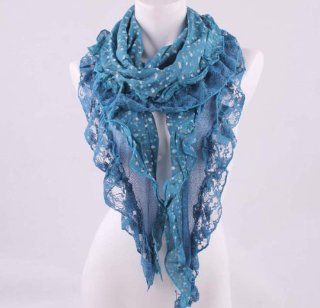 Julycoffee Blue 197(CM) Tassels Lace Dots Two Layers of the Triangular Scarf SJ0954 Beauty