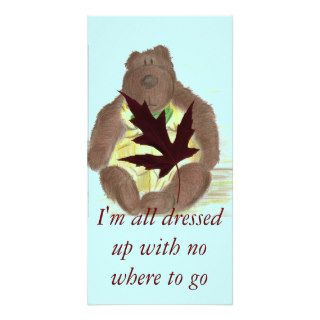 Butterbear Cartoon Maple Leaf Custom Photo Card