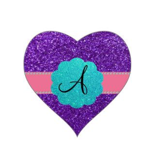 Purple glitter monogram diamonds heart stickers