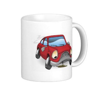 Sad broken down cartoon car mug
