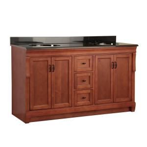 Foremost Naples 61 in. W x 22 in. D Vanity in Warm Cinnamon with Colorpoint Vanity Top in Black with Double Sink Basins NACACB6122D