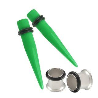 Taper 00G with Plugs 00G   4 Pieces Forest Green Acrylic Tapers with Steel Plugs Tunnels 00 Gauges 10mm Jewelry