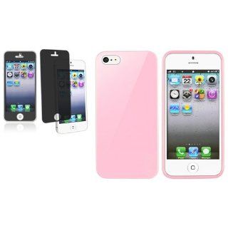 CommonByte For iPhone 5 5G Light Pink Jelly TPU Case Skin+Privacy Filter Guard Protector Cell Phones & Accessories