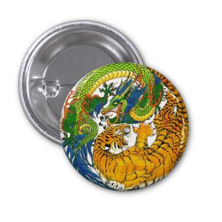 Classic Vintage oriental Yin Yang Dragon Tiger art Pin