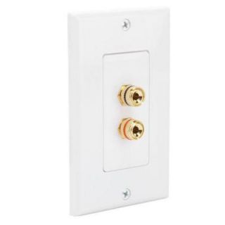 CE TECH Speaker Wall Plate with 2 Binding Posts   White 2 banana connector  white
