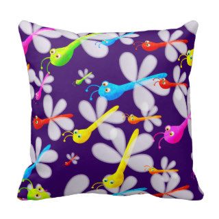 Cute Cartoon Dragonfly Wallpaper Throw Pillow