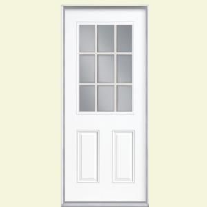 Masonite 9 Lite Painted Smooth Fiberglass Entry Door with No Brickmold 26837