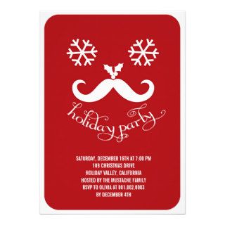 Silly Fun Cute Mustache Smiley Holiday Party Custom Announcement