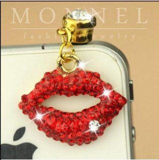 Ip183 Sexy Crystal Red Lip Anti Dust Plug Cover Charm for Iphone 4 4s Cell Phones & Accessories
