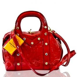 Marino Orlandi Italian Designer Red Rose Embossed Patent Leather Swarovski Doctor Bag Clothing
