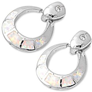 White Opal Hoop Style .925 Sterling Silver Earring Jewelry
