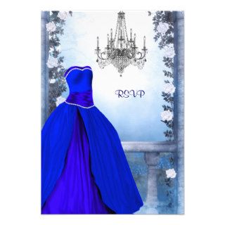 Ball Gown Royal Navy Blue Rose Quinceanera RSVP Personalized Invitations