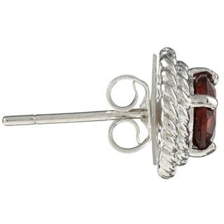 Kabella Kabella Sterling Silver Round Garnet Rope Design Stud Earrings Kabella Jewelry Gemstone Earrings