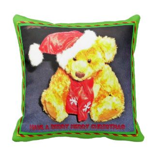 Stuffed Teddy Christmas holiday pillow
