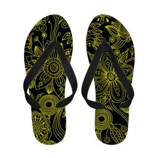 Cute yellow black floral seamless background Flip Flops