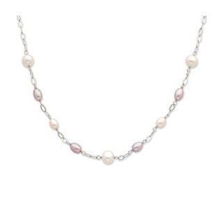 Sterling Silver White & Purple Freshwater Cultured Pearl w/2in ext. Necklace Pearl Strands Jewelry
